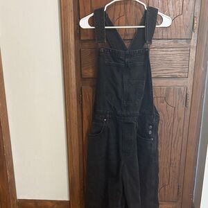 Black Free People Barrel Leg Overalls